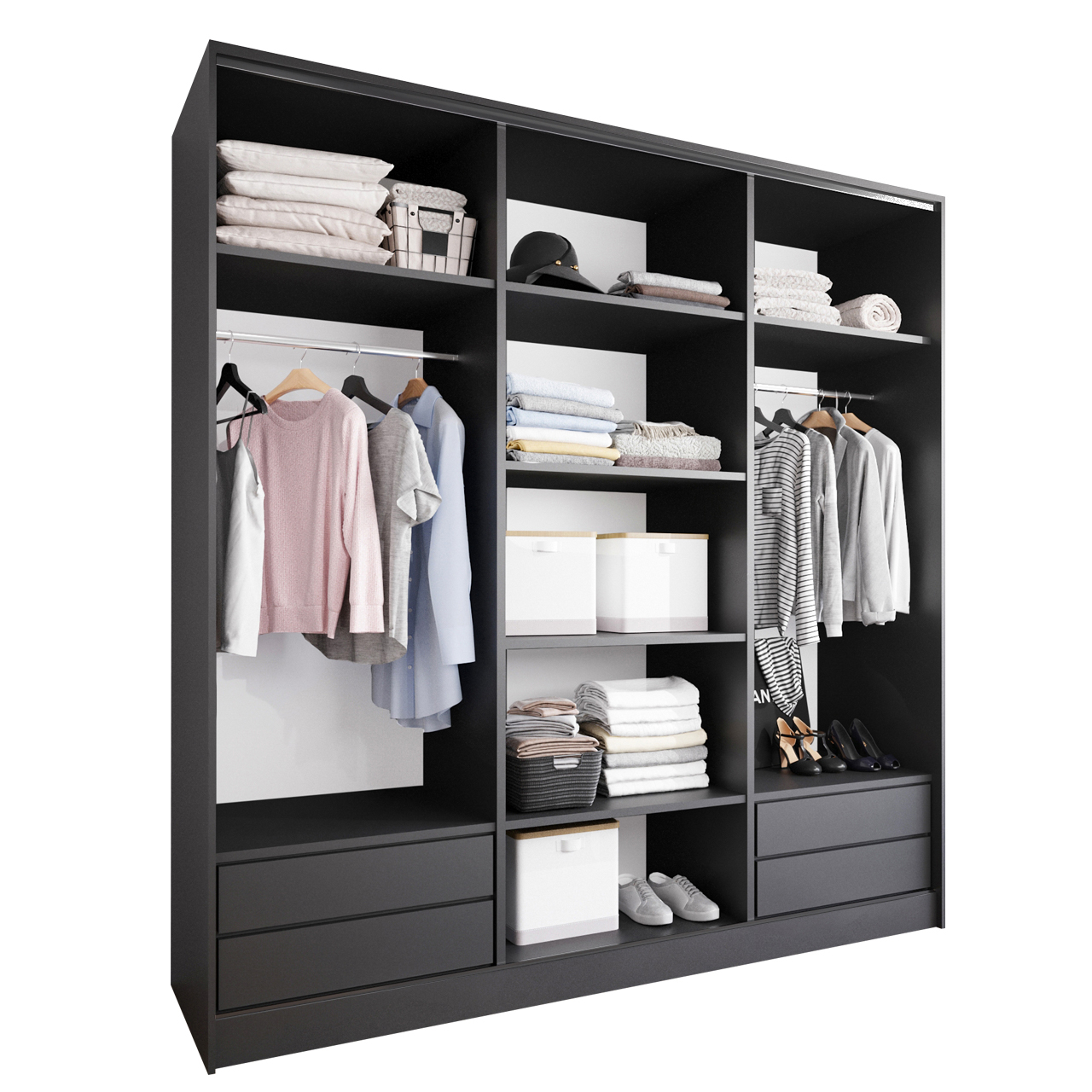 Szafa MERV K8 180 cm czarna – designerski system garderobiany z otwartą zabudową w stylu modern loft