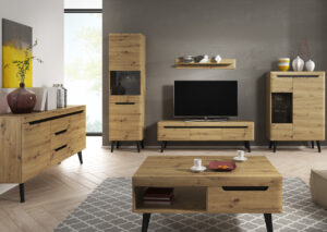 Meble do salonu NARDI 1 biały połysk / dąb riviera