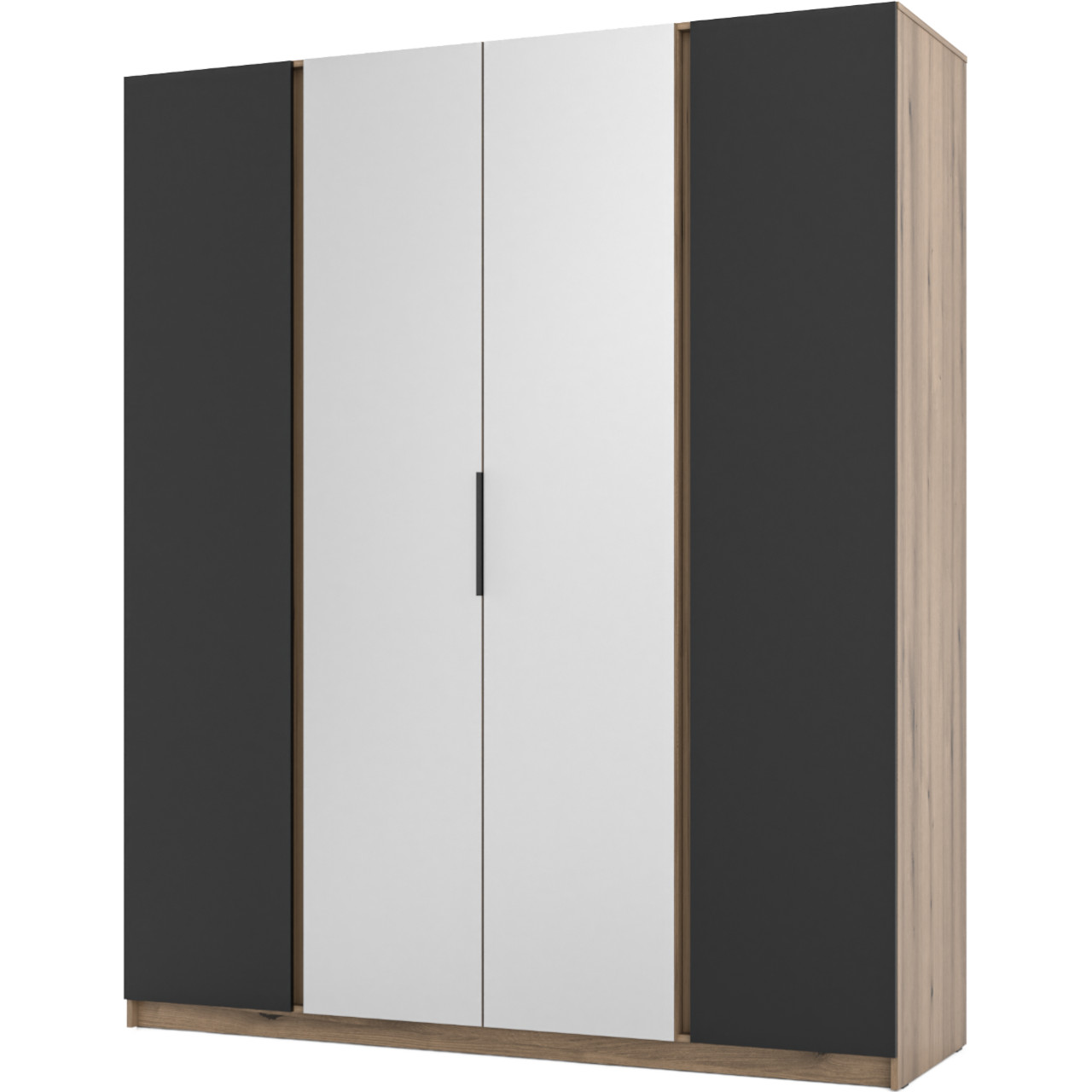 Szafa 200 cm z lustrem KAYA 08 dąb evoke / czarny – pojemna garderoba do sypialni, elegancki mebel z naturalnym dekorem