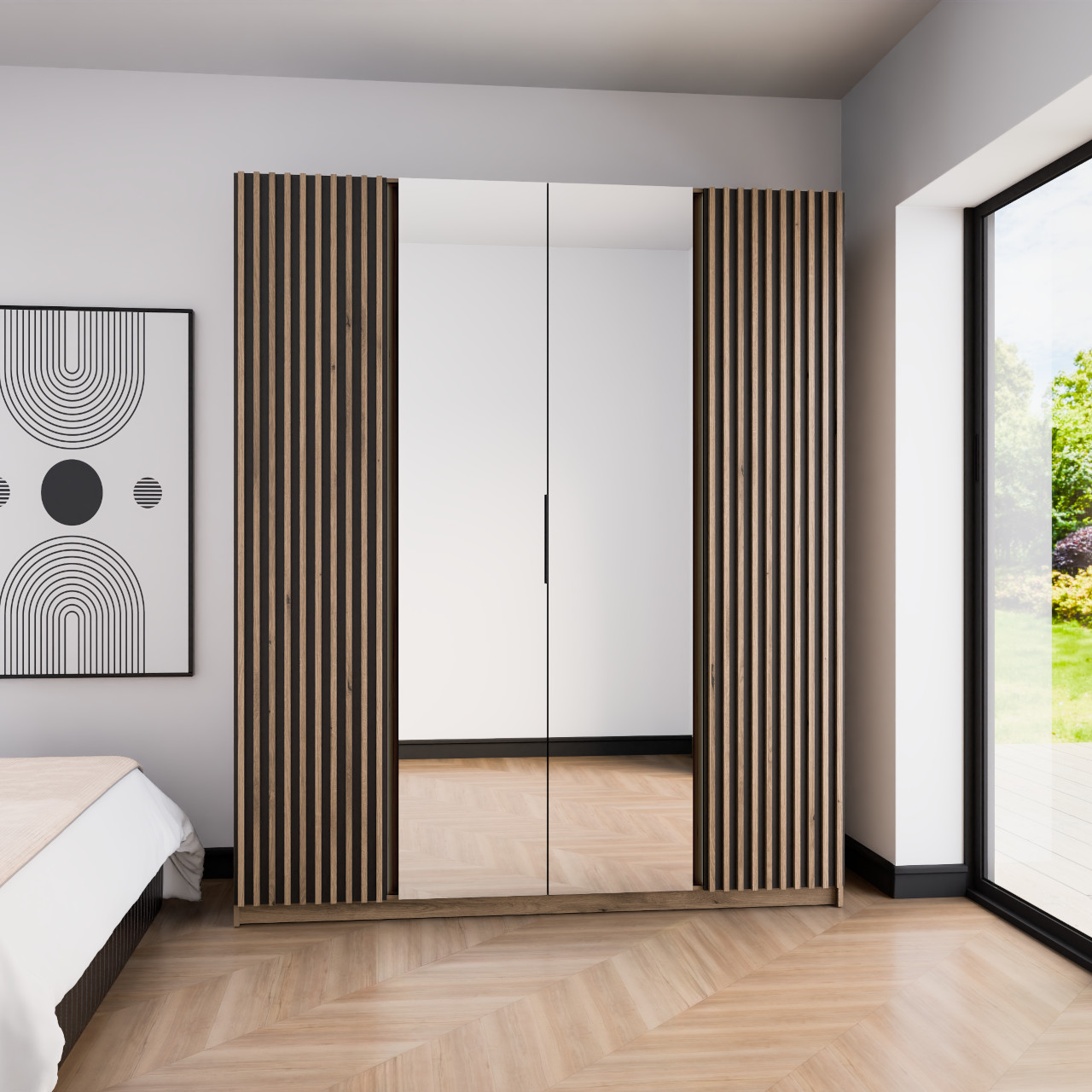 Szafa 200cm z lustrem KAYA 12 dąb evoke / czarny / dąb evoke - obrazek 5