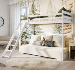 Łóżko piętrowe z kanapą FINO biały poso 38