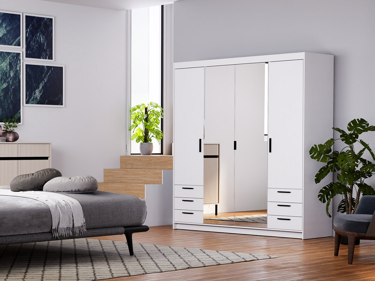 Szafa z lustrem ELENI 4D6S biała - obrazek 6