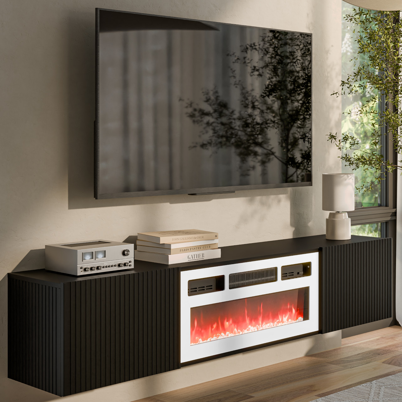 Szafka RTV z kominkiem CLAIRE 02 czarna / biały - obrazek 4