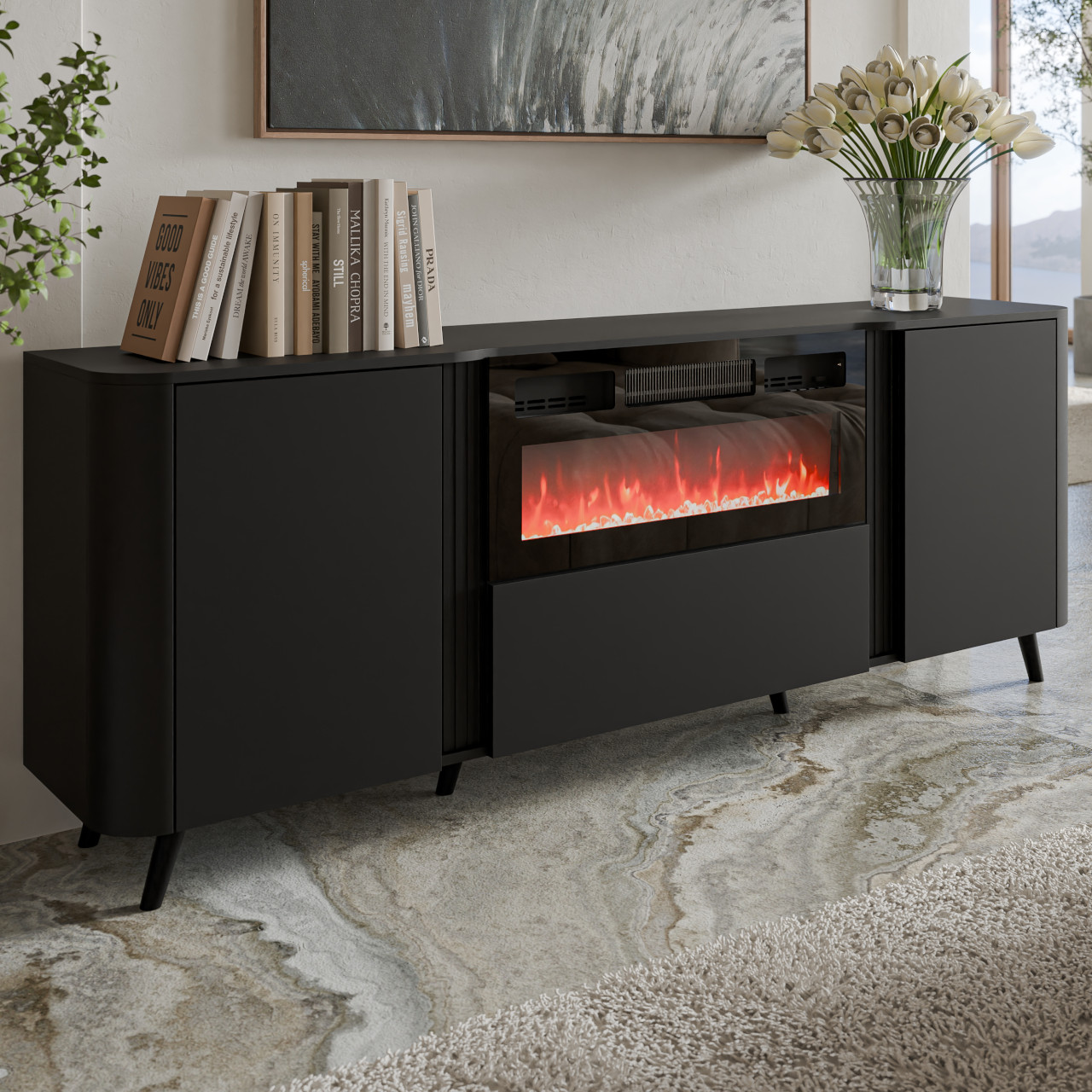 Komoda z kominkiem CANTARE 02 czarny - obrazek 5