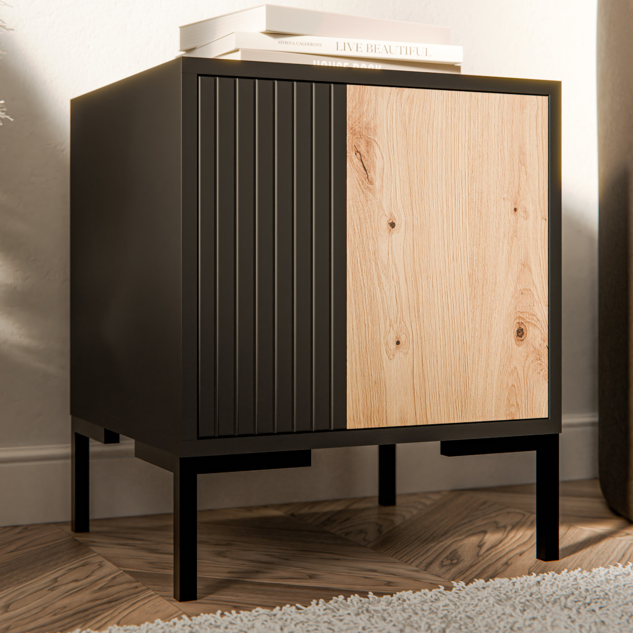 Szafki nocne (2szt.) CIMER 05 czarny / dąb artisan - obrazek 5
