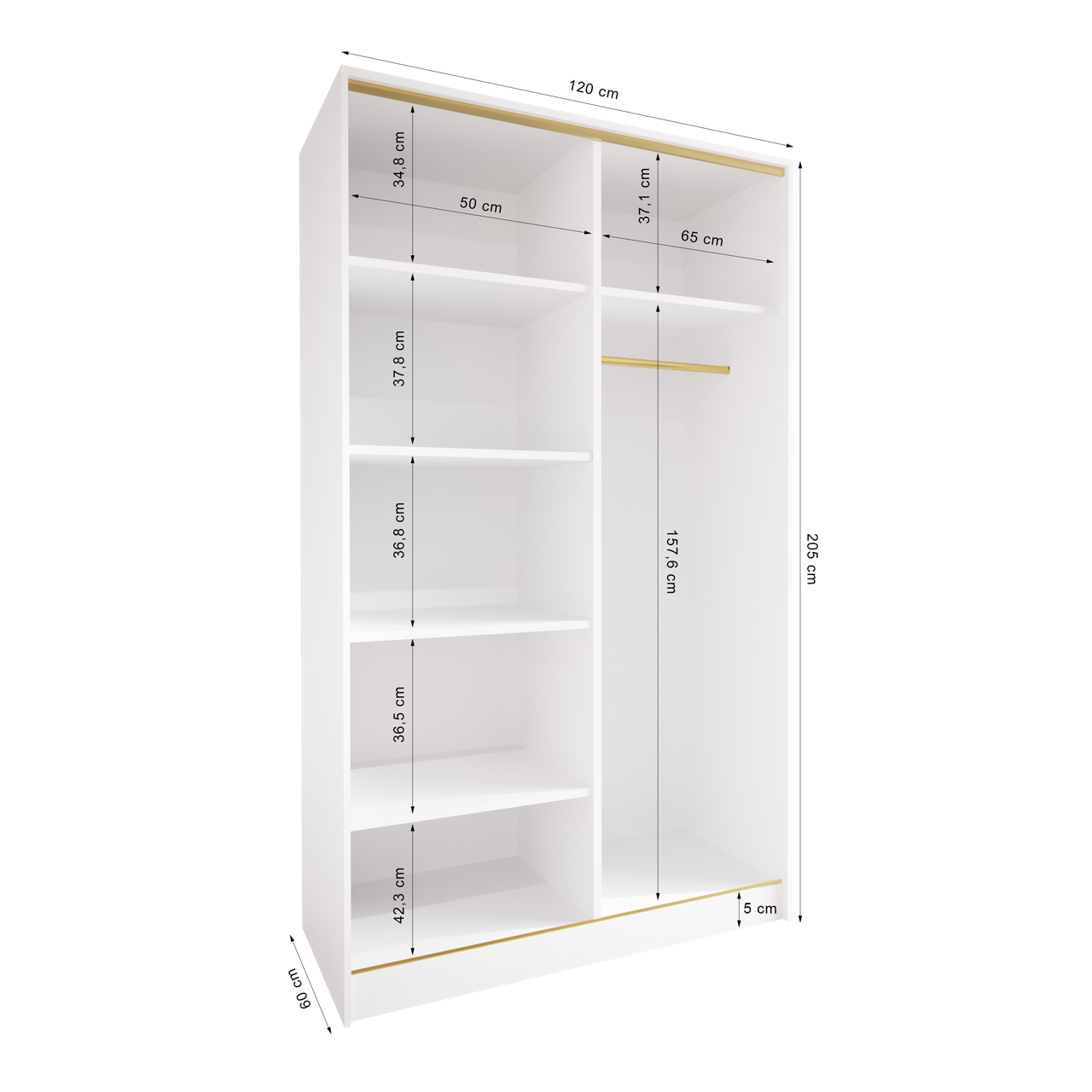 Szafa przesuwna z lustrem TRIVI A 120 biały / złoty - obrazek 4