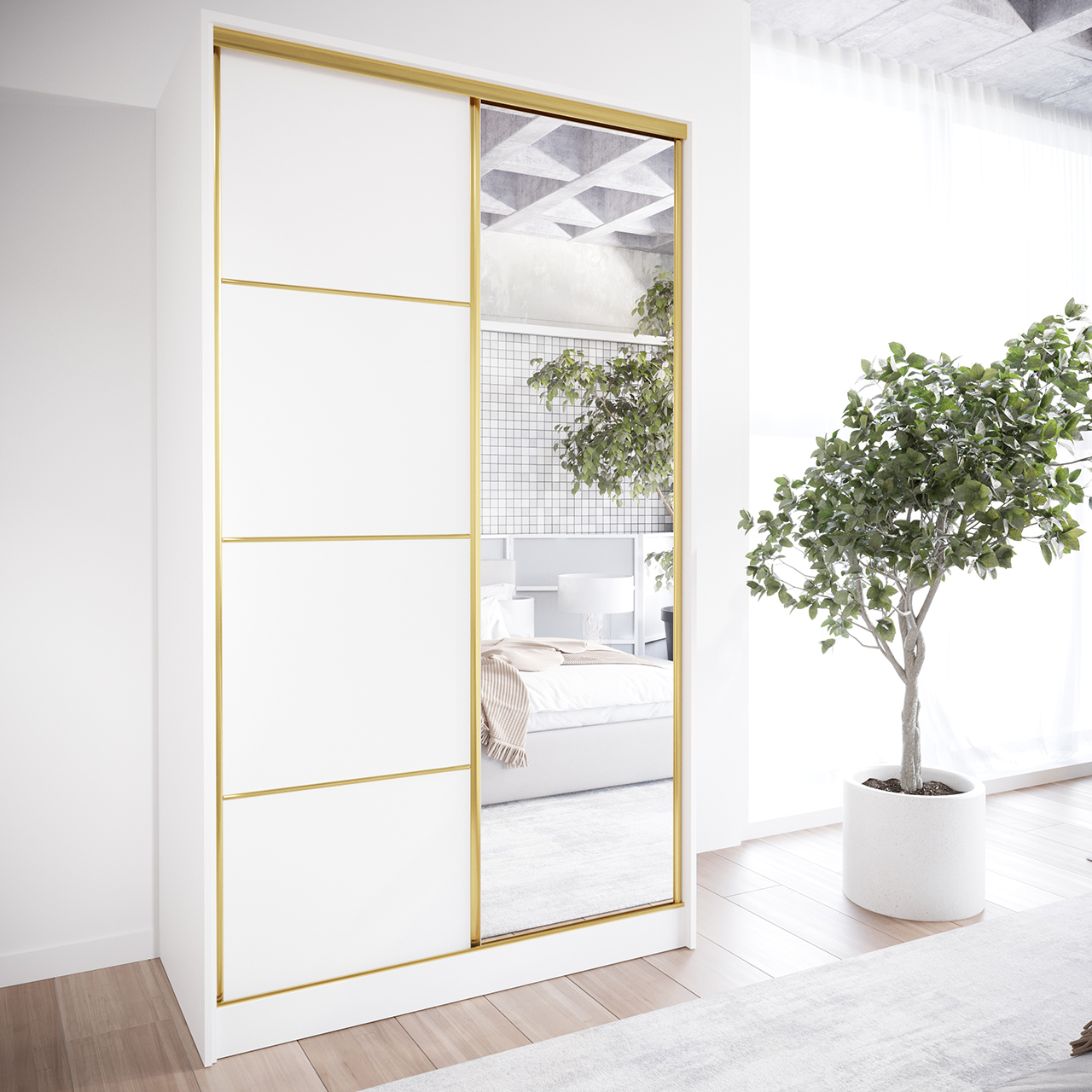 Szafa przesuwna z lustrem TRIVI A 120 biały / złoty - obrazek 5