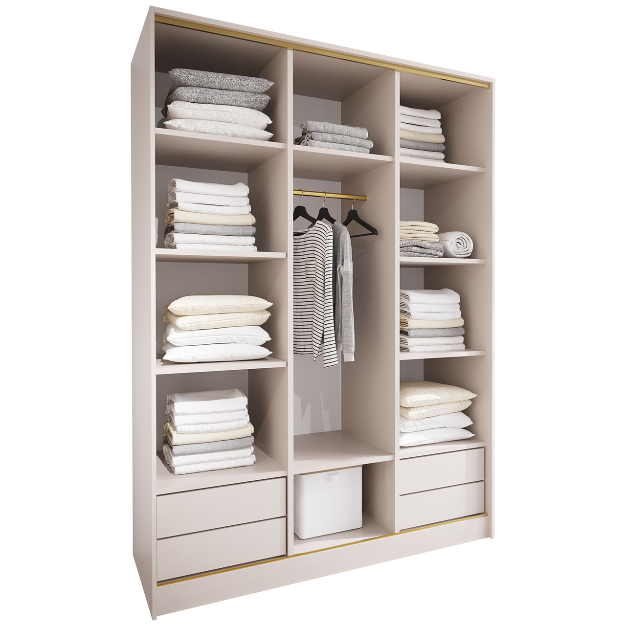 Szafa przesuwna z lustrem i szufladami TRIVI C 150 kaszmir / złoty - obrazek 3