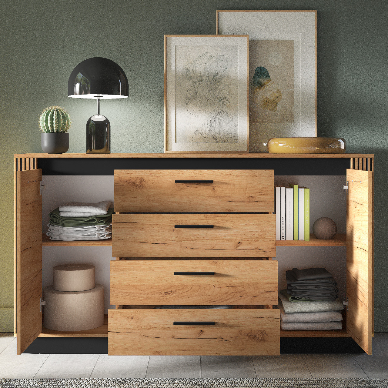 Komoda URSA 06 dąb craft złoty + czarny - obrazek 6