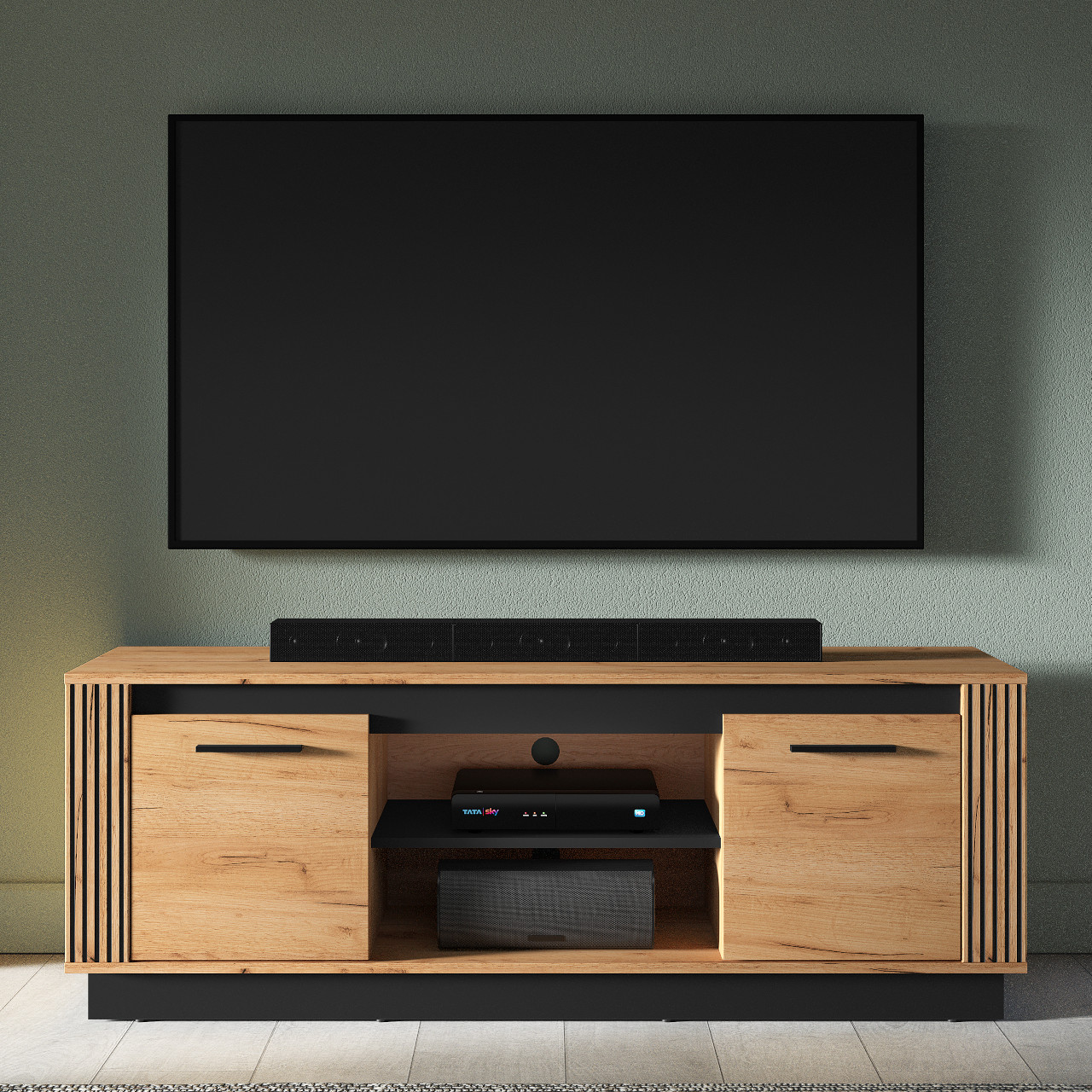 Szafka RTV URSA 08 dąb craft złoty + czarny - obrazek 6