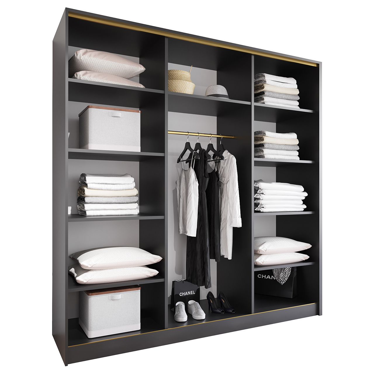 Szafa przesuwna z lustrem TRIVI B 180 czarny / złoty - obrazek 3