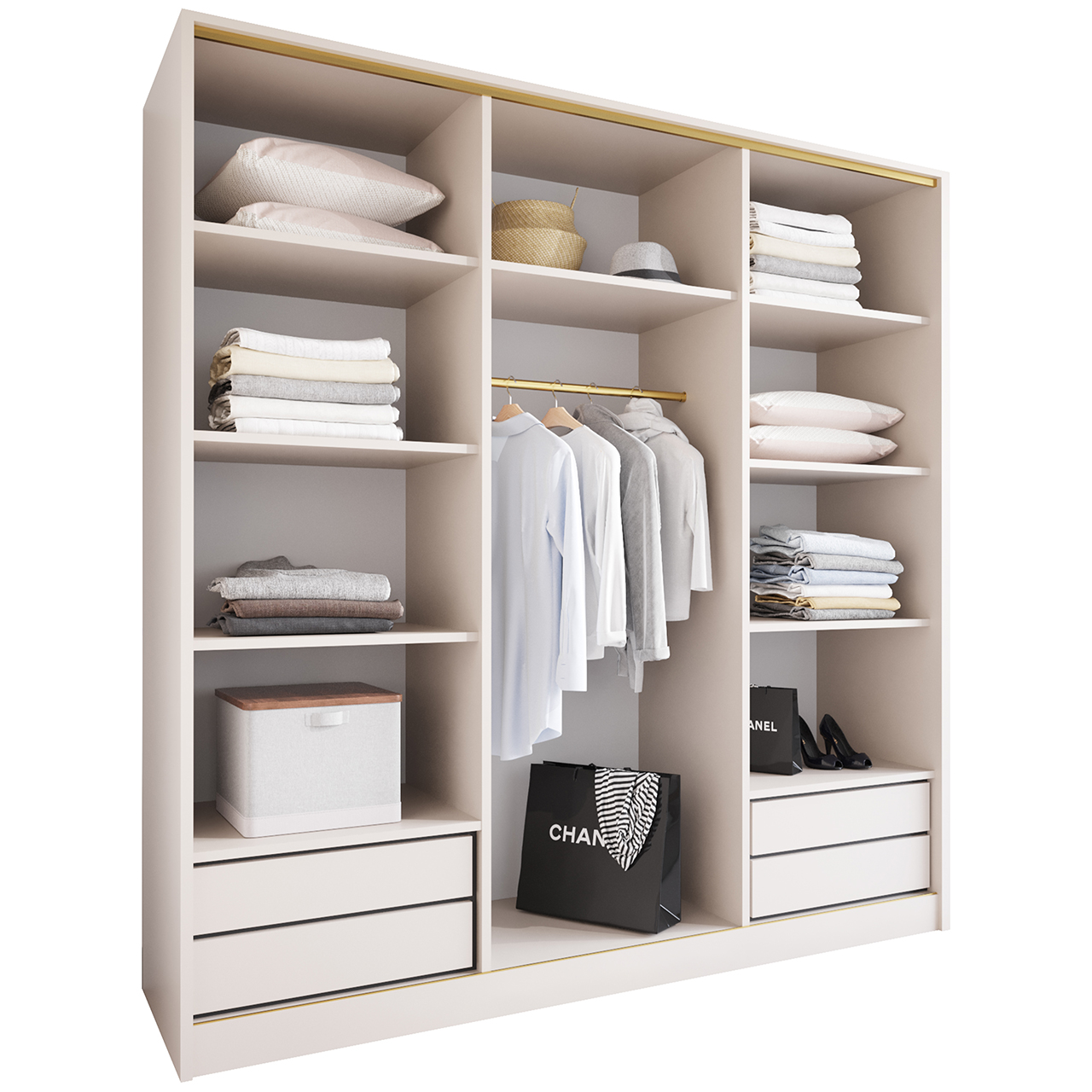 Szafa przesuwna z lustrem i szufladami TRIVI D 180 kaszmir / złoty - obrazek 3