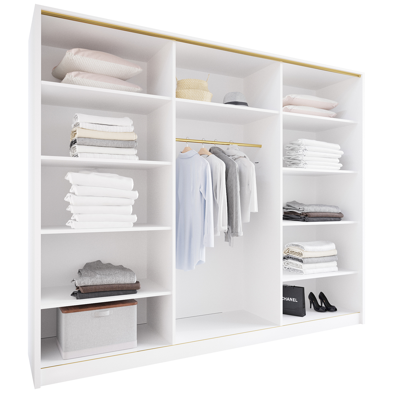 Szafa przesuwna z lustrem TRIVI B 270 biały / złoty - obrazek 3