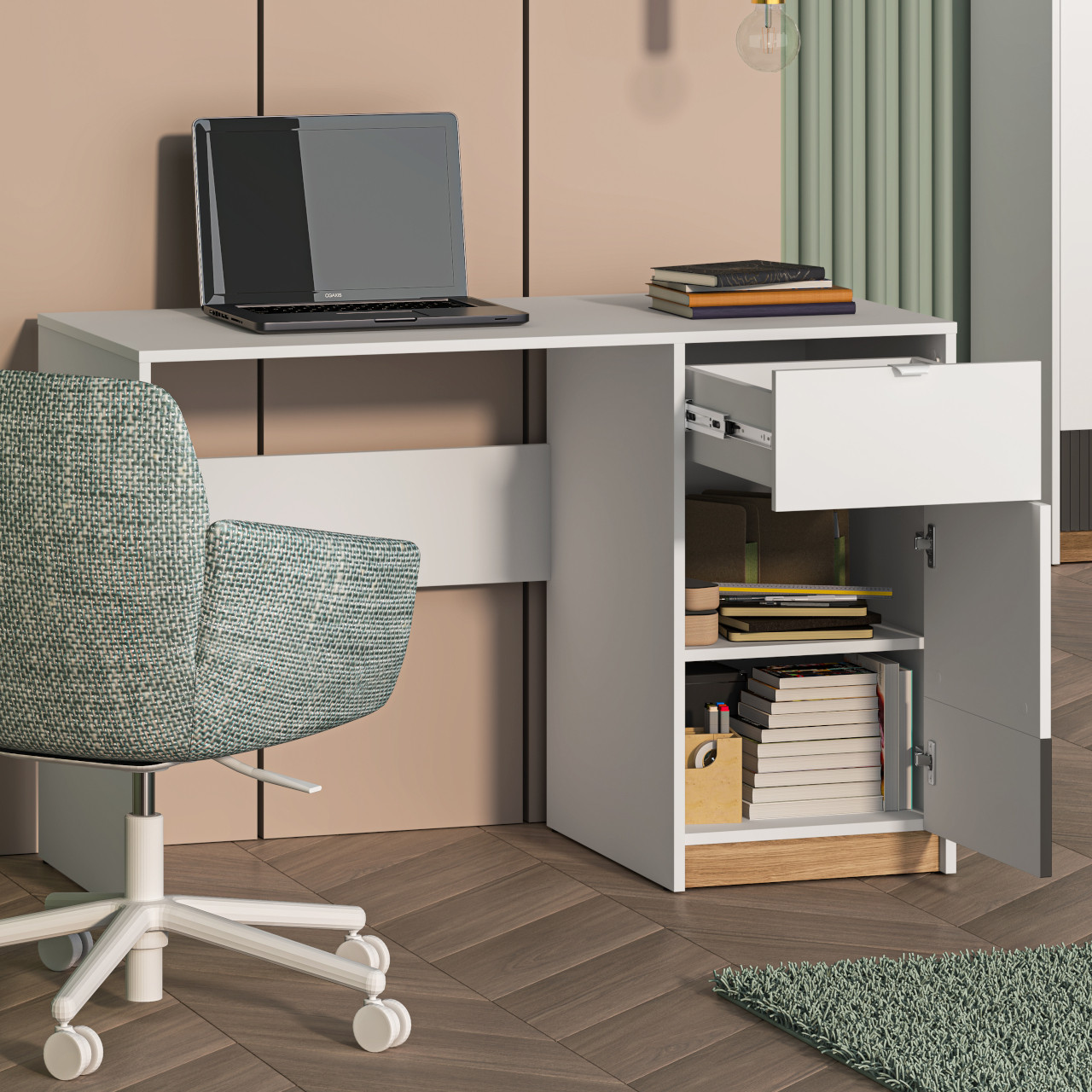 Biurko EMPOLI 08 biały / dąb castello / grafit - obrazek 6