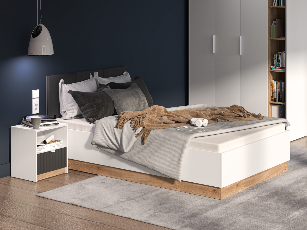 Łóżko 120x200 z podnoszonym stelażem EMPOLI 12A białe / dąb castello / grafit - obrazek 6