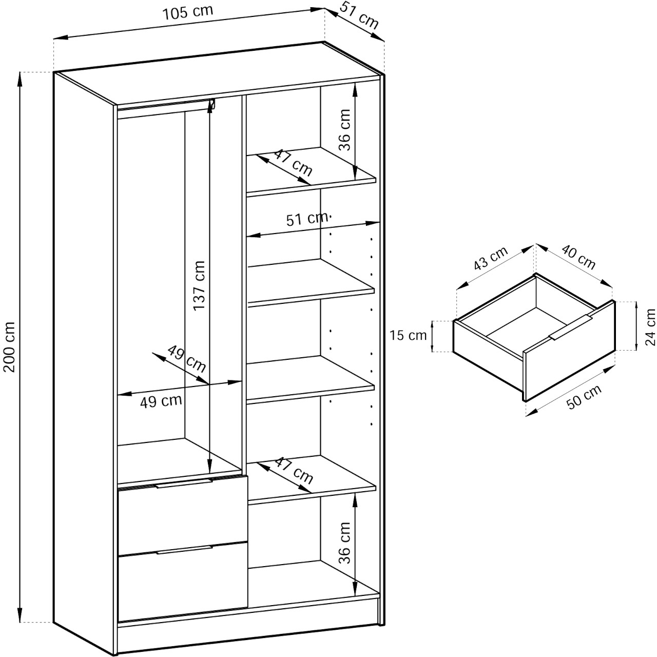 Szafa LAILA 2D dąb artisan / czarny - obrazek 4