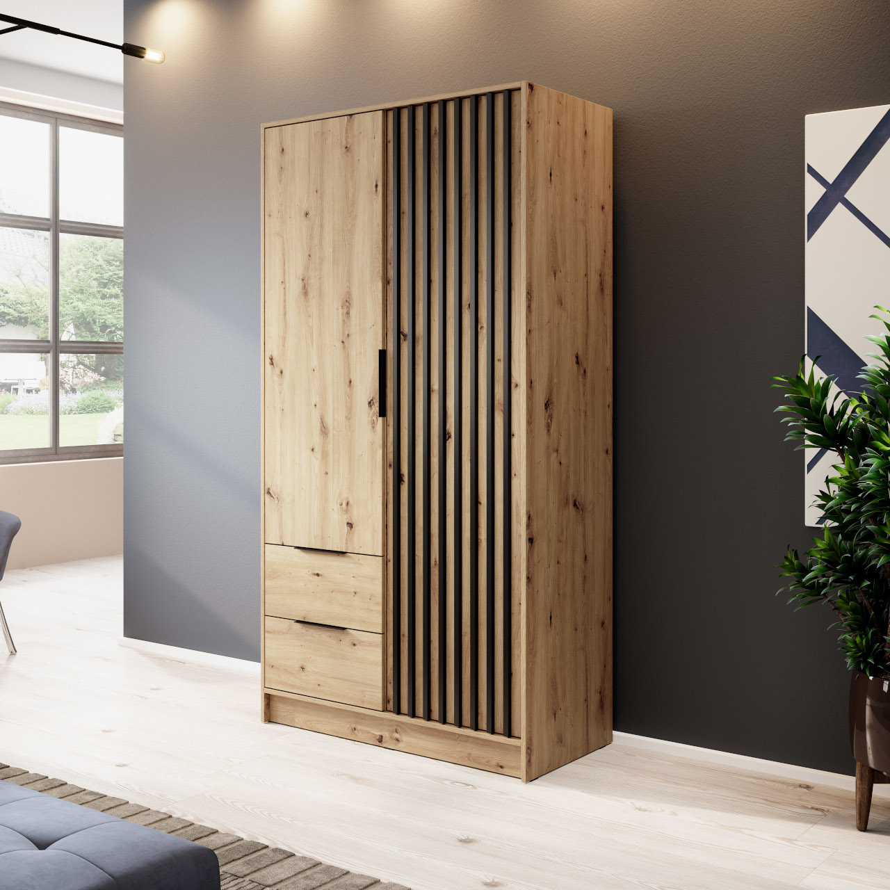 Szafa LAILA 2D dąb artisan / czarny - obrazek 5