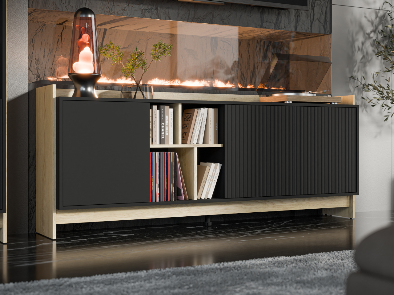 Komoda PORTOS 190 dąb cremona / czarny - obrazek 4