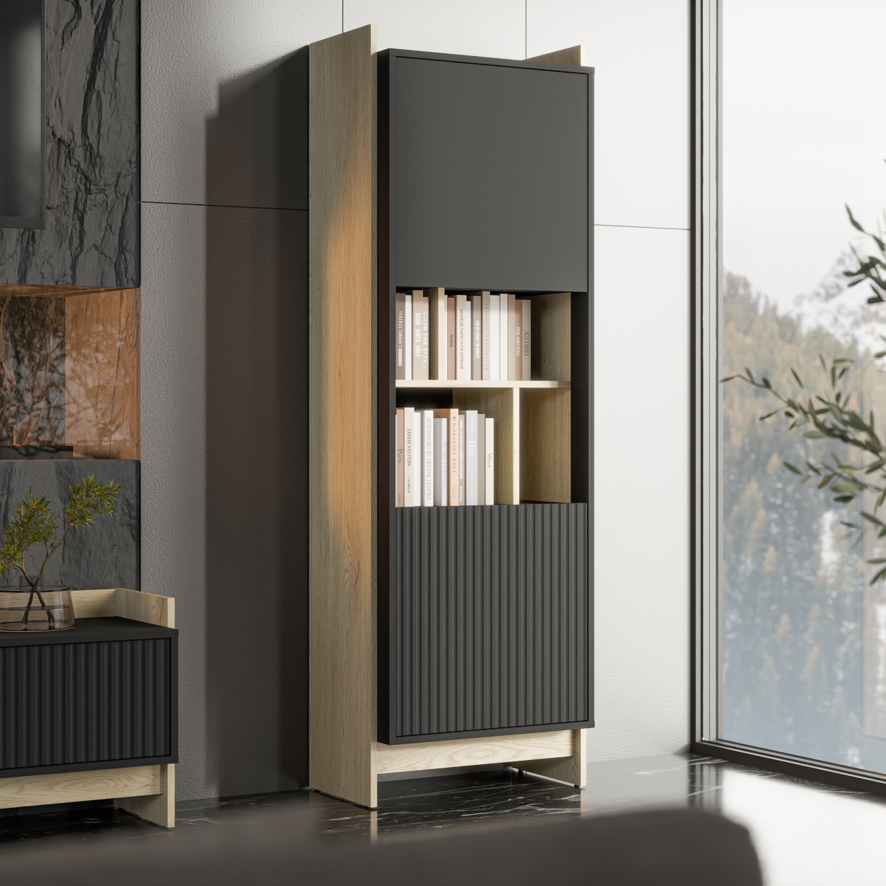 Regał PORTOS dąb cremona / czarny - obrazek 4