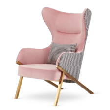 Fotel Classy Uszak w Kolorze Pudrowego Różu – Pepitka i Złota Podstawa, Styl Glamour