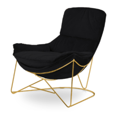 Fotel Berco na stelażu velvet nowoczesny wypoczynkowy wygodny XZ Czarny (YA2313-20) Złota