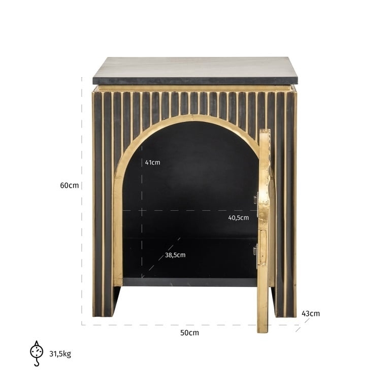 RICHMOND szafka nocna LES ARCS - szczotkowane złoto, mosiądz, marmur, MDF - obrazek 7