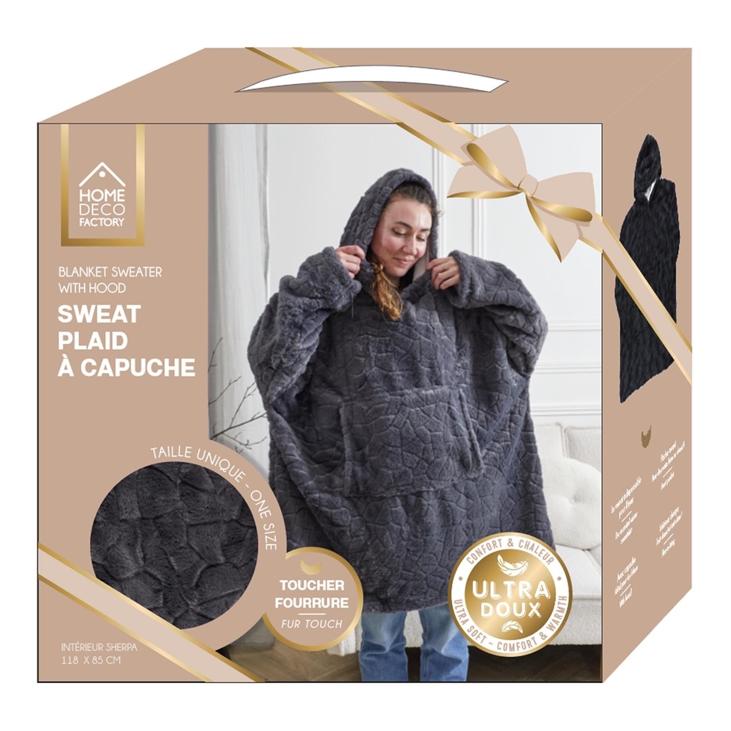 Bluza / snuddie z syntetycznego futerka szara - obrazek 4