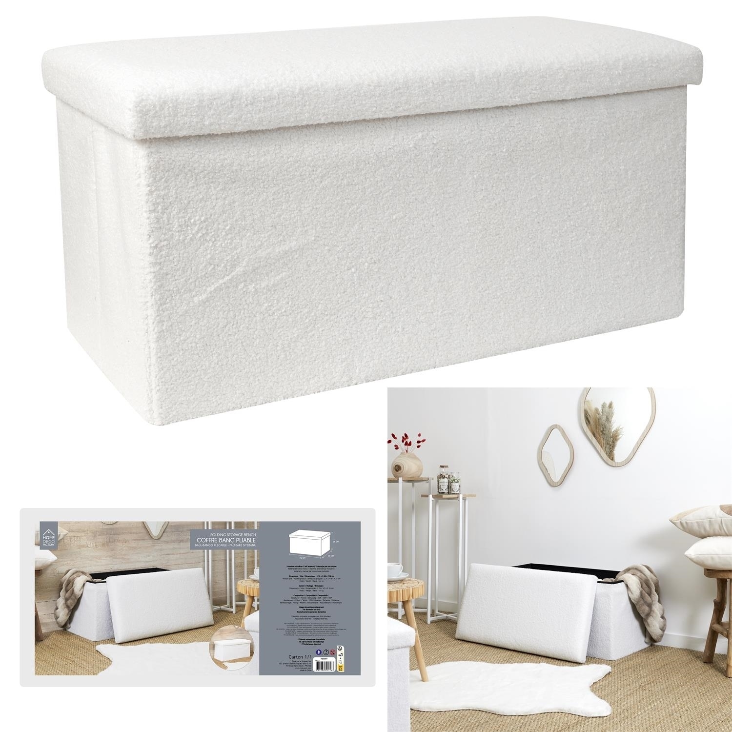 Pufa Intesi Velse boucle biała składana - obrazek 3