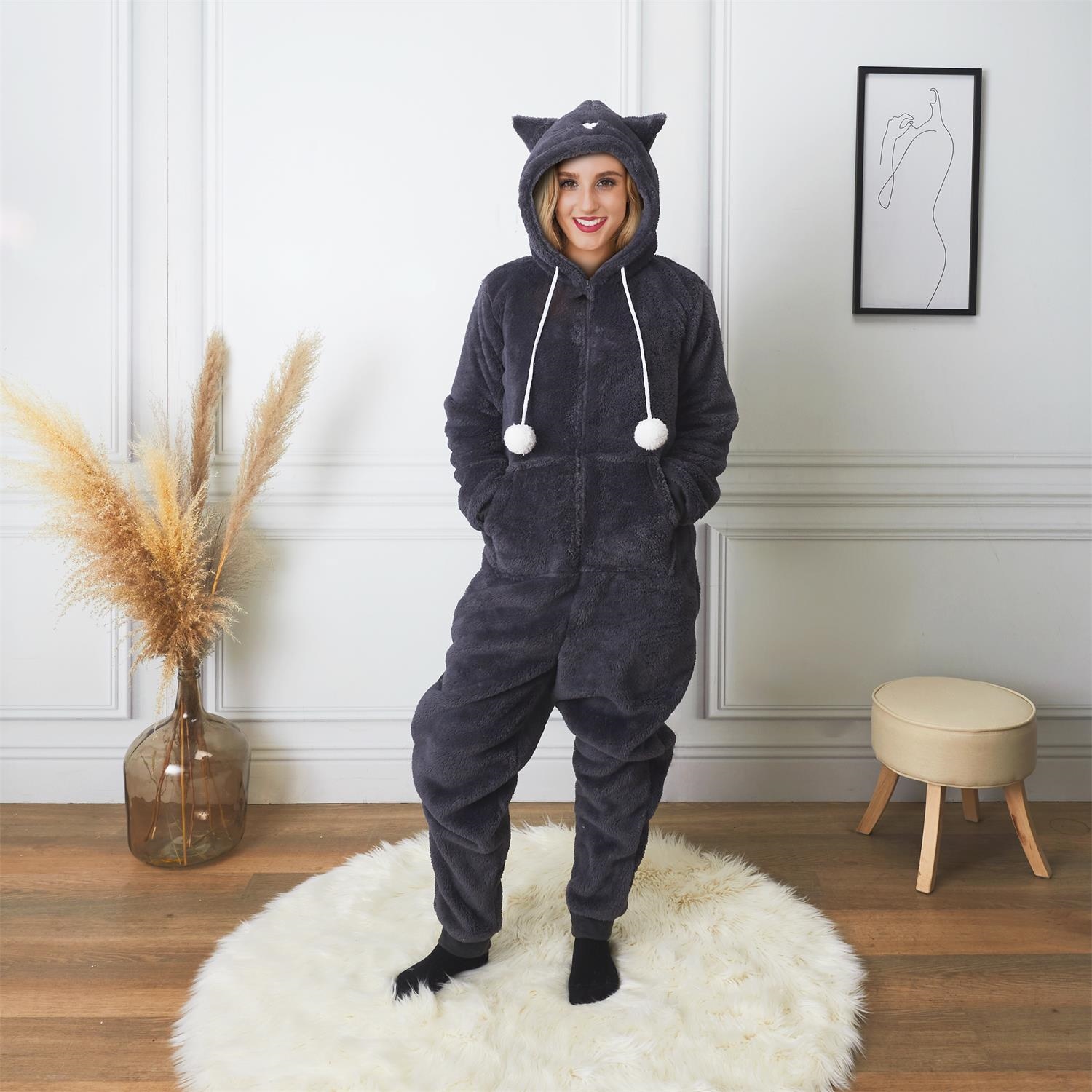 Kombinezon Onesie Kot rozmiar XL szara - obrazek 4