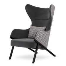 Designerski Fotel Classy Jasnoszary/Pepitka – Stylowy Uszak Glamour do Salonu na Czarnej Podstawie