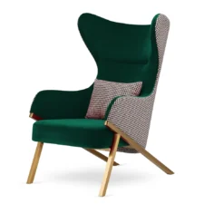 Wygodny Fotel Classy Butelkowy Glamour – Uszak z Pepitką i Złotą Podstawą