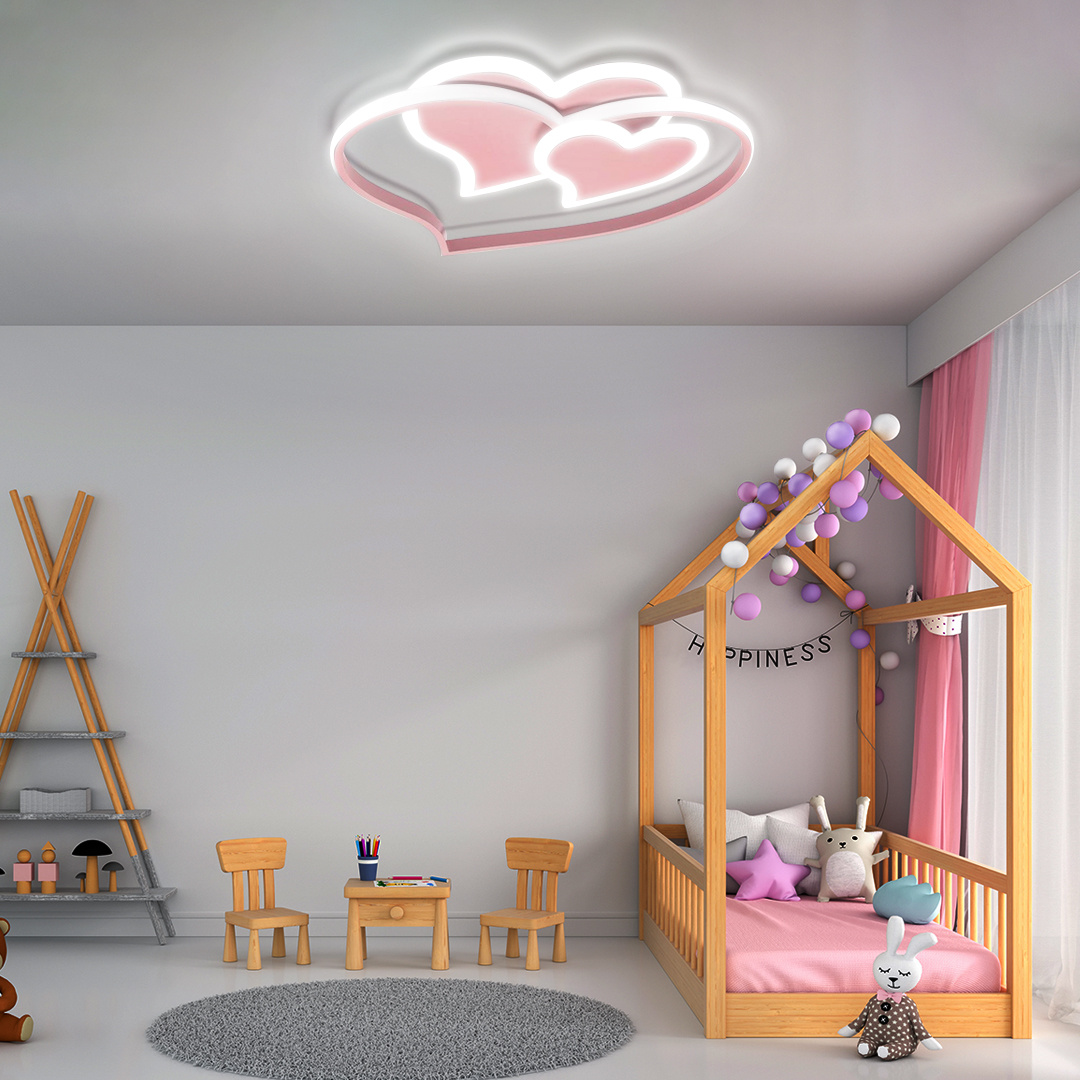 LAMPA DZIECIĘCA LED SUFIT RÓŻOWE SERCA 66W + PILOT DL-I04 - obrazek 3