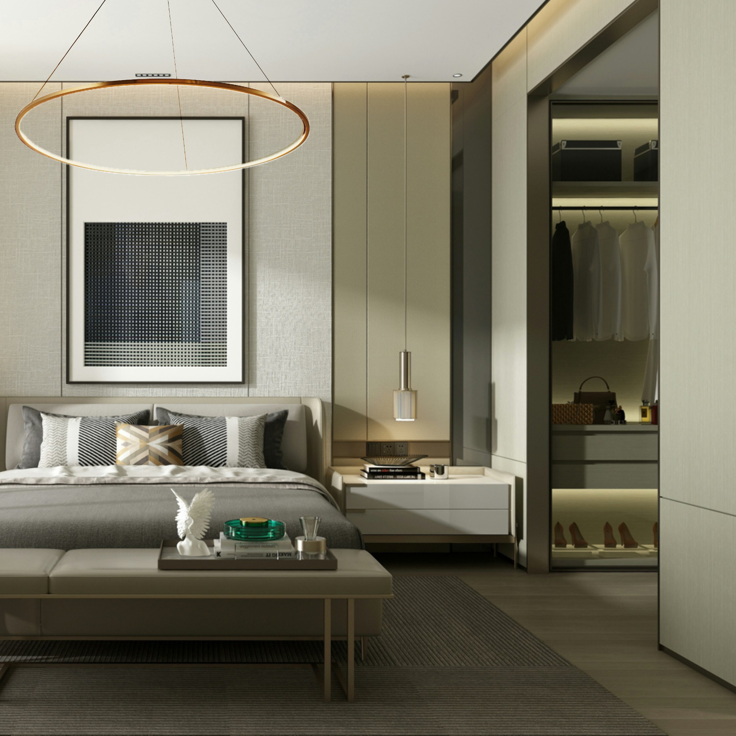 Designerska lampa wisząca CIRCLE SLIM 120 LED złota - elegancki złoty pierścień do salonu i jadalni - obrazek 7