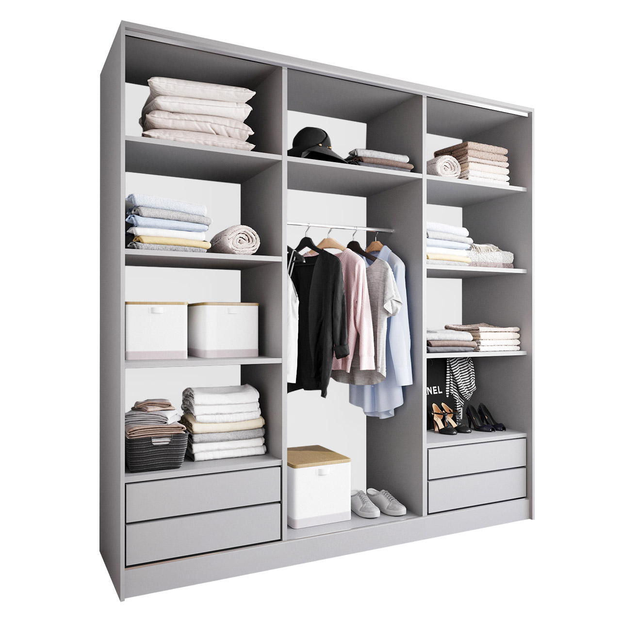 Szafa przesuwna z lustrem i szufladami CORINA D 180 szara - obrazek 3