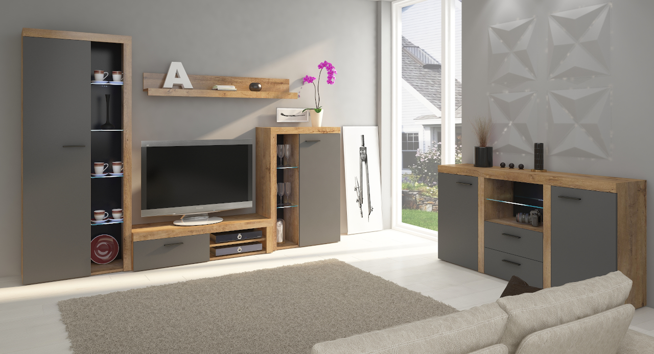 Komoda RODOS 2D dąb lefkas / grafit - obrazek 5