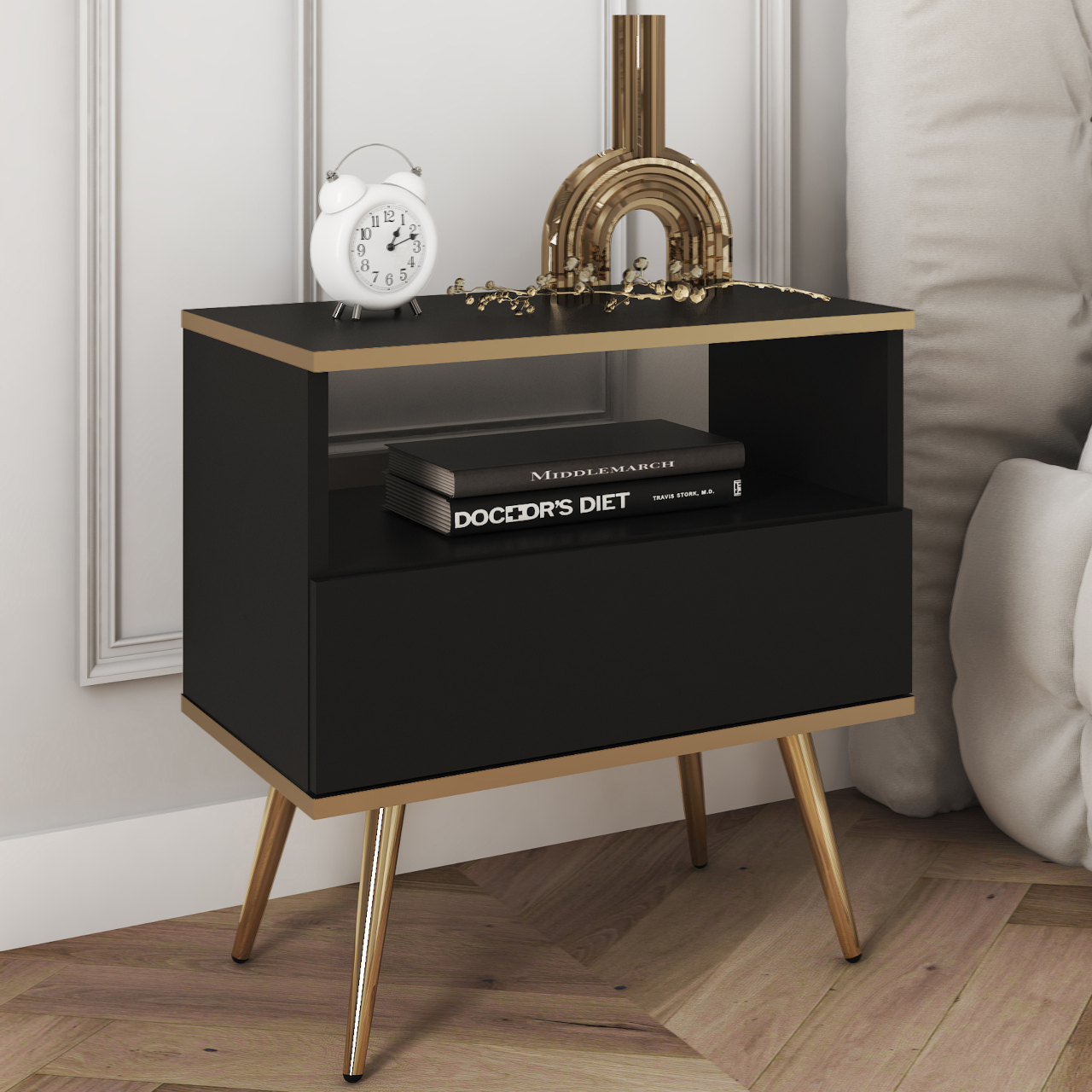 Stolik nocny ARA S54 czarny + złoty - obrazek 5