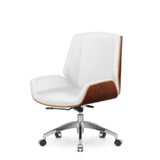 Fotel biurowy Timo Low Biała skóra Brazylijski palisander Skóra ekologiczna Chromowana