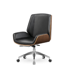 Fotel biurowy Timo Low Czarna skóra Ciemny orzech Skóra ekologiczna Chromowana