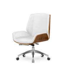 Fotel biurowy Timo Low Biała skóra Orzech Skóra ekologiczna Chromowana
