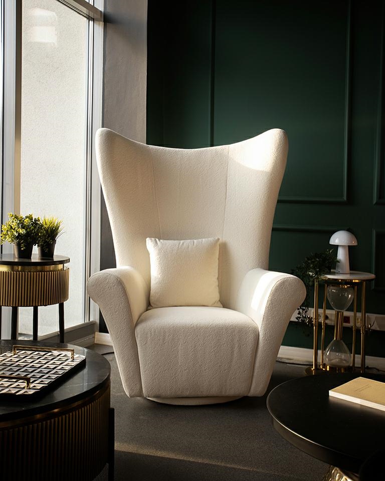 MaMaison fotel obrotowy GROSDOS biały / chenille - obrazek 12