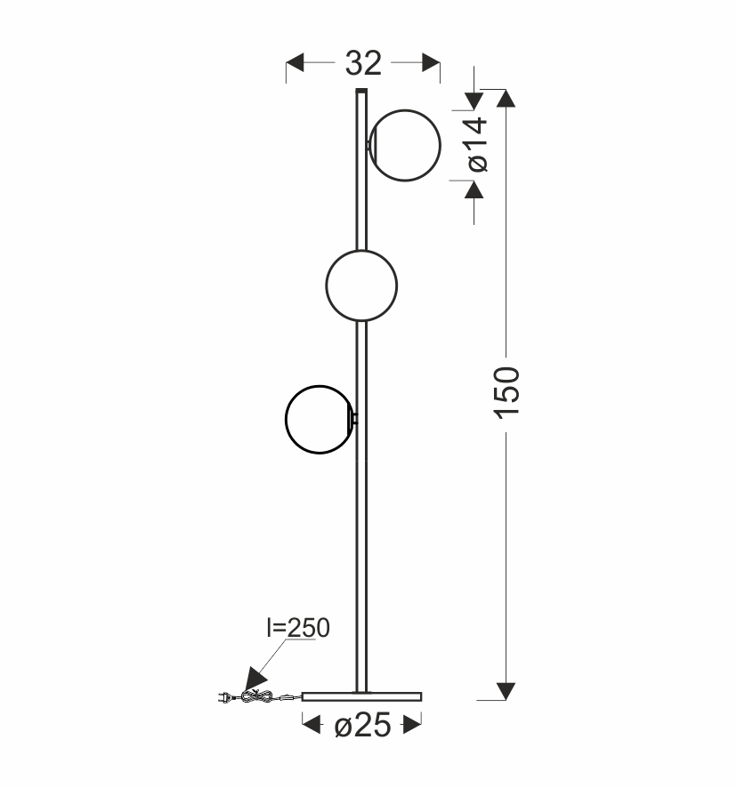Kama lampa podłogowa czarny+złoty 3x28W G9 klosz grafitowy - obrazek 3