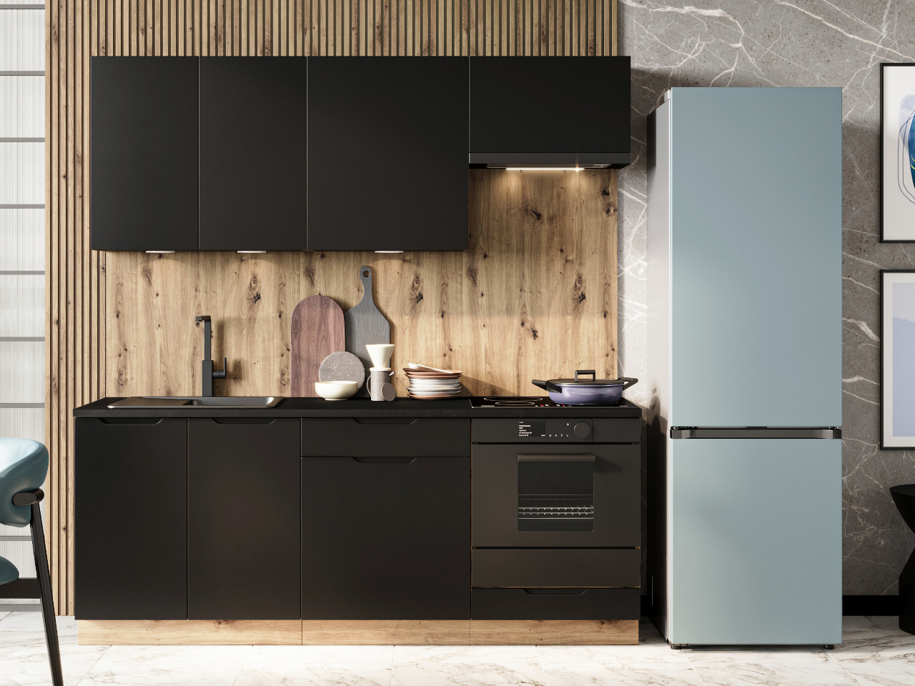 Szafka dolna D40S ELLEN 09 dąb artisan / czarny groszek - obrazek 5