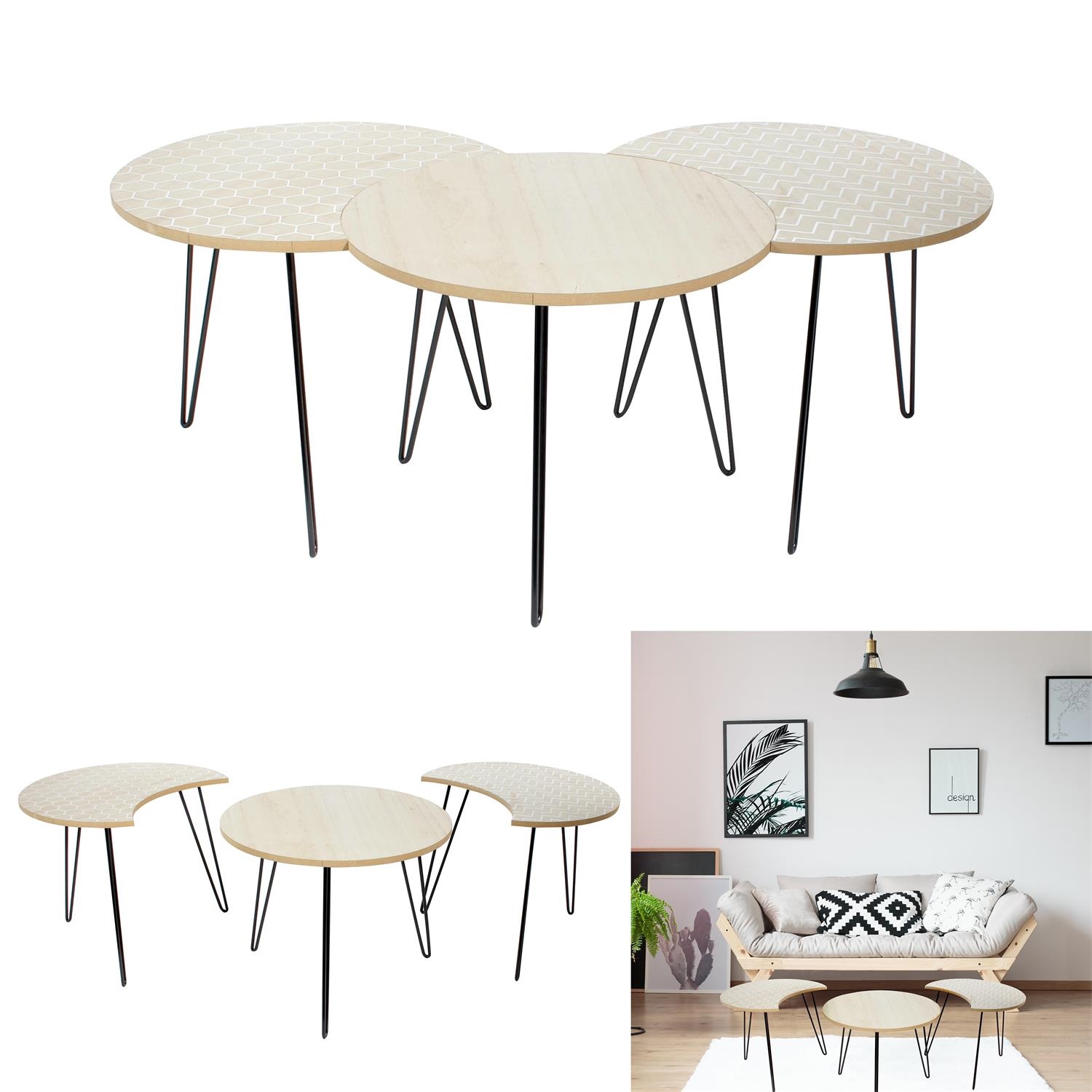 Zestaw 3 stolików bielone/ czarne - obrazek 5