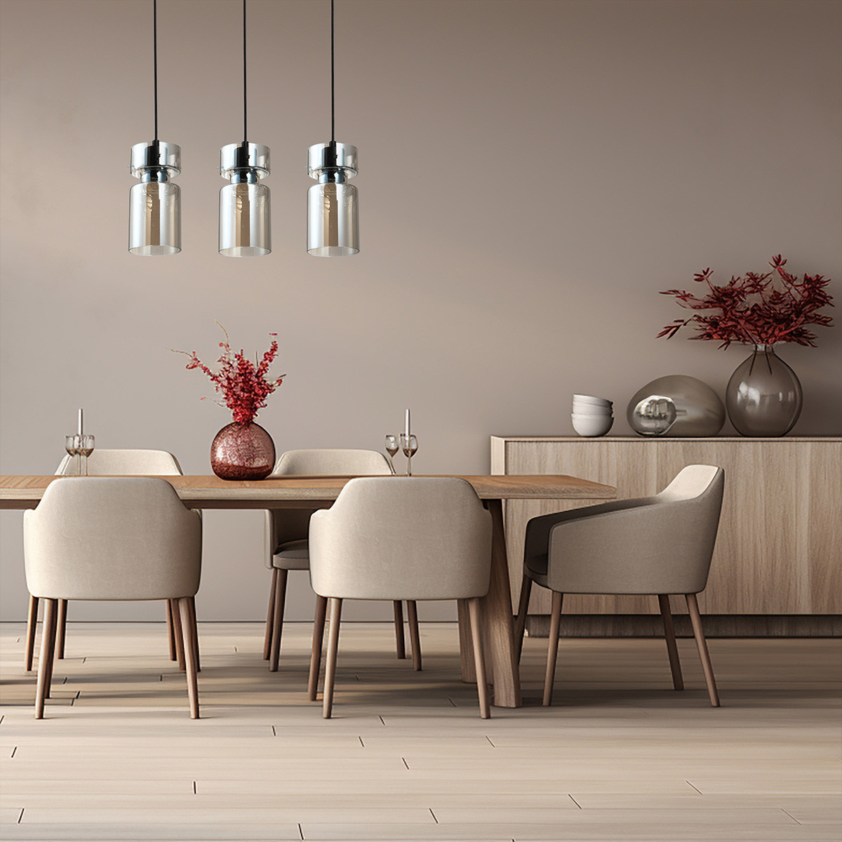 Potrójna lampa wisząca Nivio dymna 3xE27 - obrazek 3