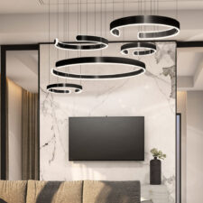 Lampa wisząca czarna 5 okręgów 326W DL-I01 + Pilot LARA