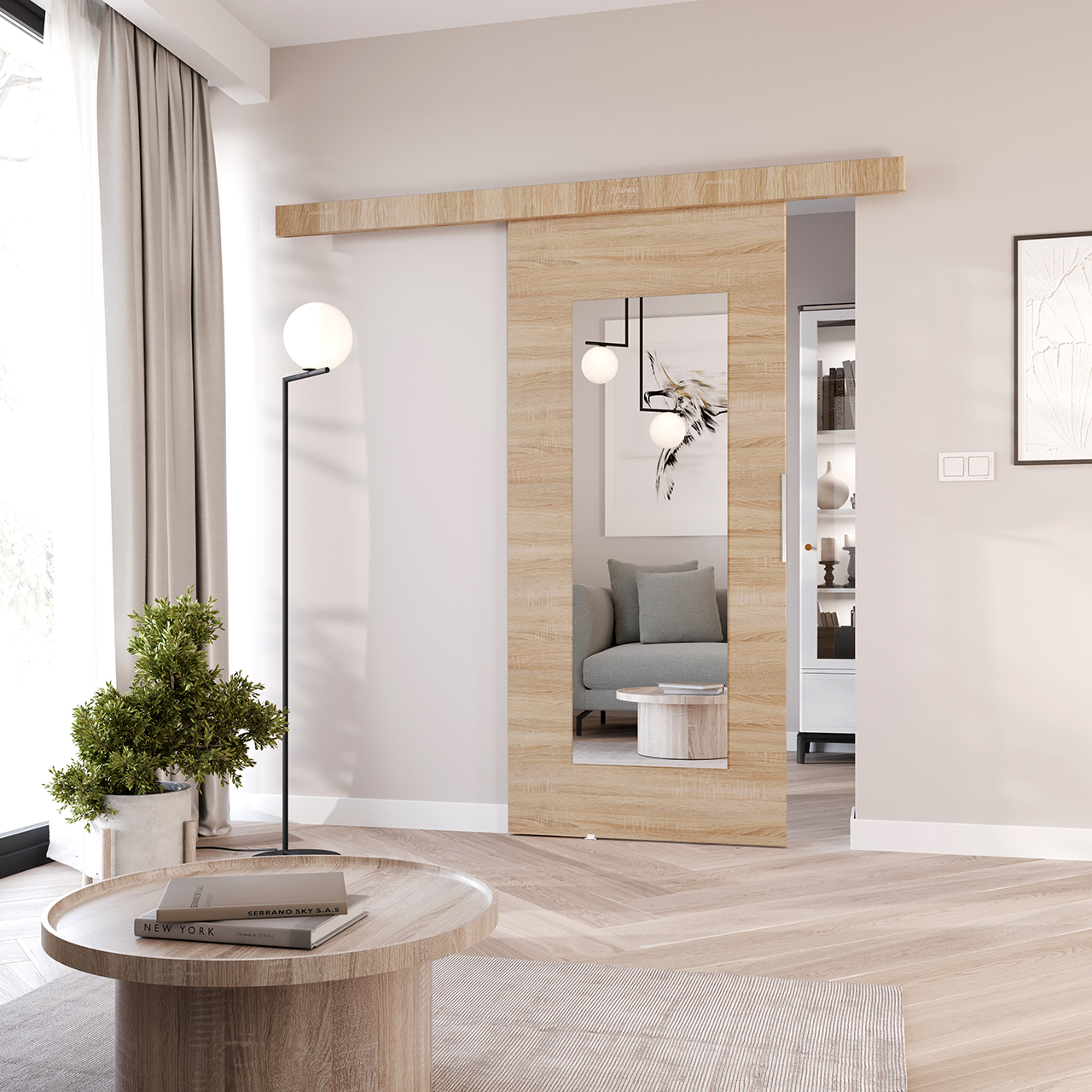 Drzwi przesuwne z lustrem ILIS 80 sonoma - obrazek 3