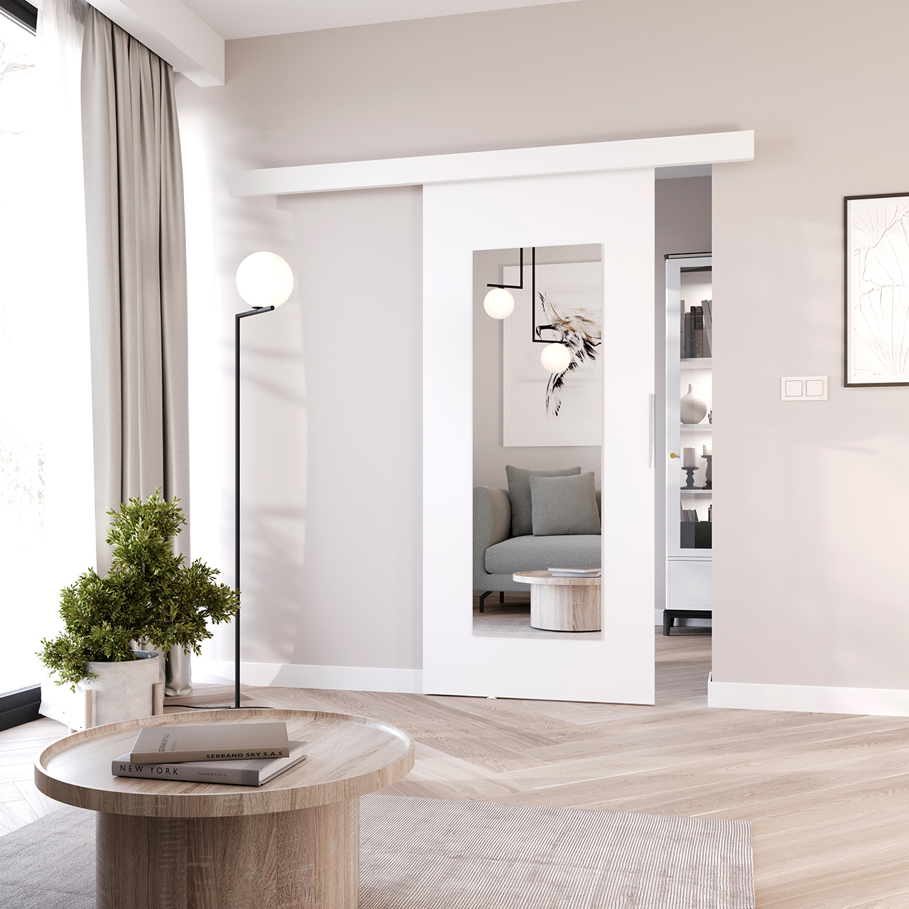 Drzwi przesuwne z lustrem ILIS 100 białe - obrazek 3