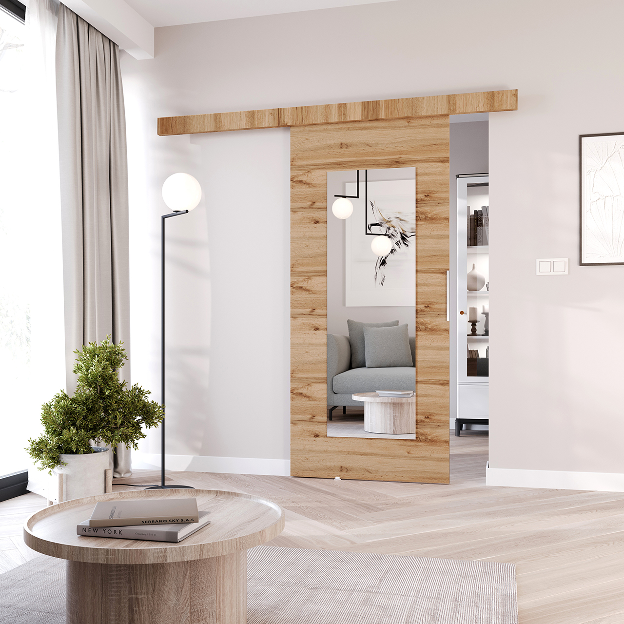 Drzwi przesuwne z lustrem ILIS 100 dąb wotan - obrazek 3