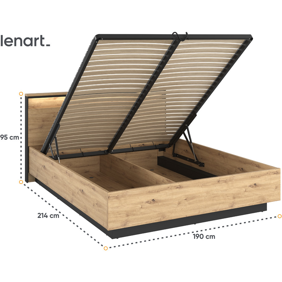 Łóżko 180x200 QUANT QS02-180 dąb artisan + czarny - obrazek 5
