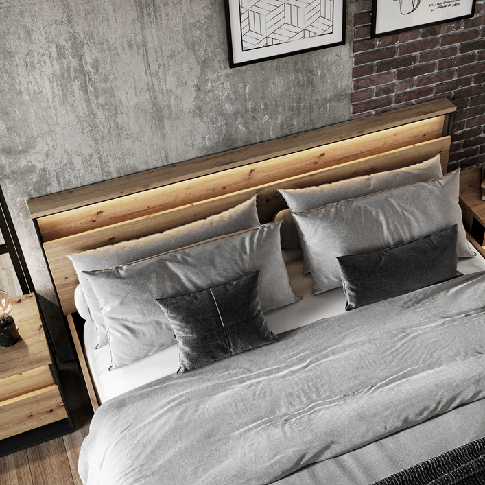 Łóżko 180x200 QUANT QS02-180 dąb artisan + czarny - obrazek 6